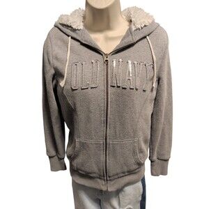 Old Navy Women's Zip Up Sherpa Lined Jacket Embroidery Sequins Size S